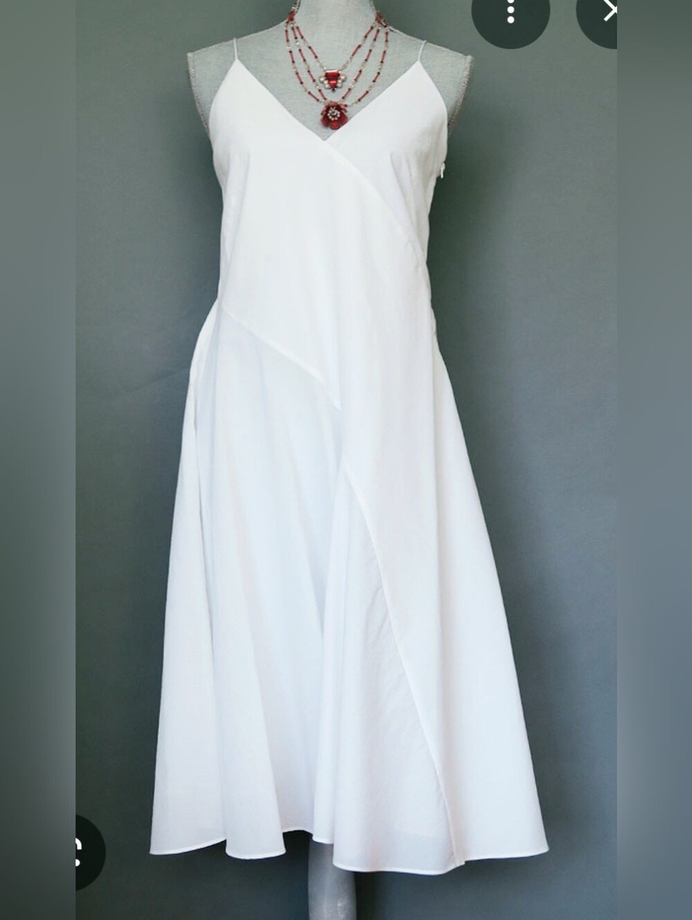 Sportmax White V-Neck Spaghetti Strap A-Line Dress 12